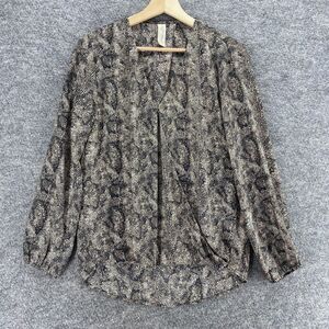 Allison Joy Blouse Women XS Gray Animal Print V-Neck Long Sleeve Pullover Casual